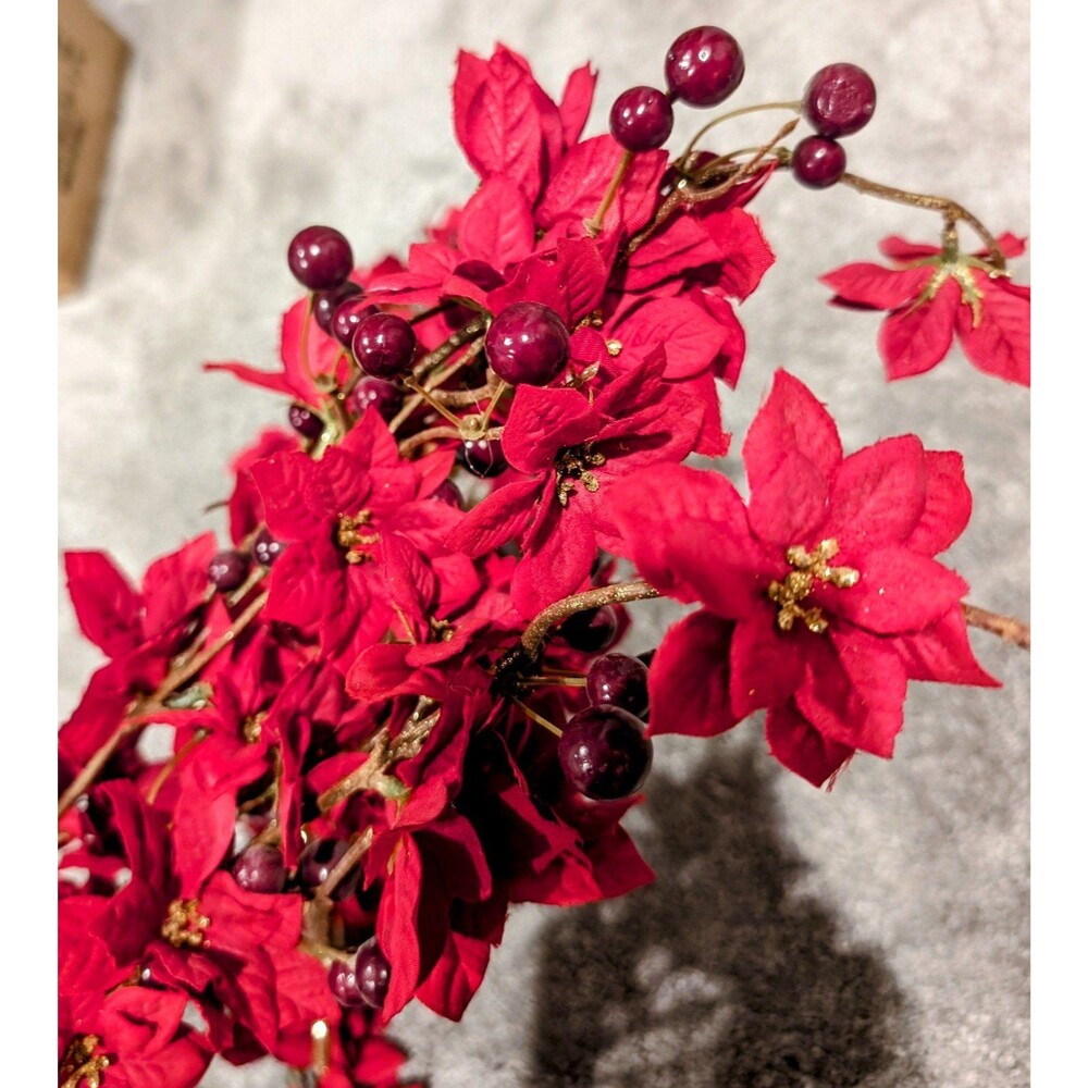 Artificial Poinsettia Flower With Berries 30"